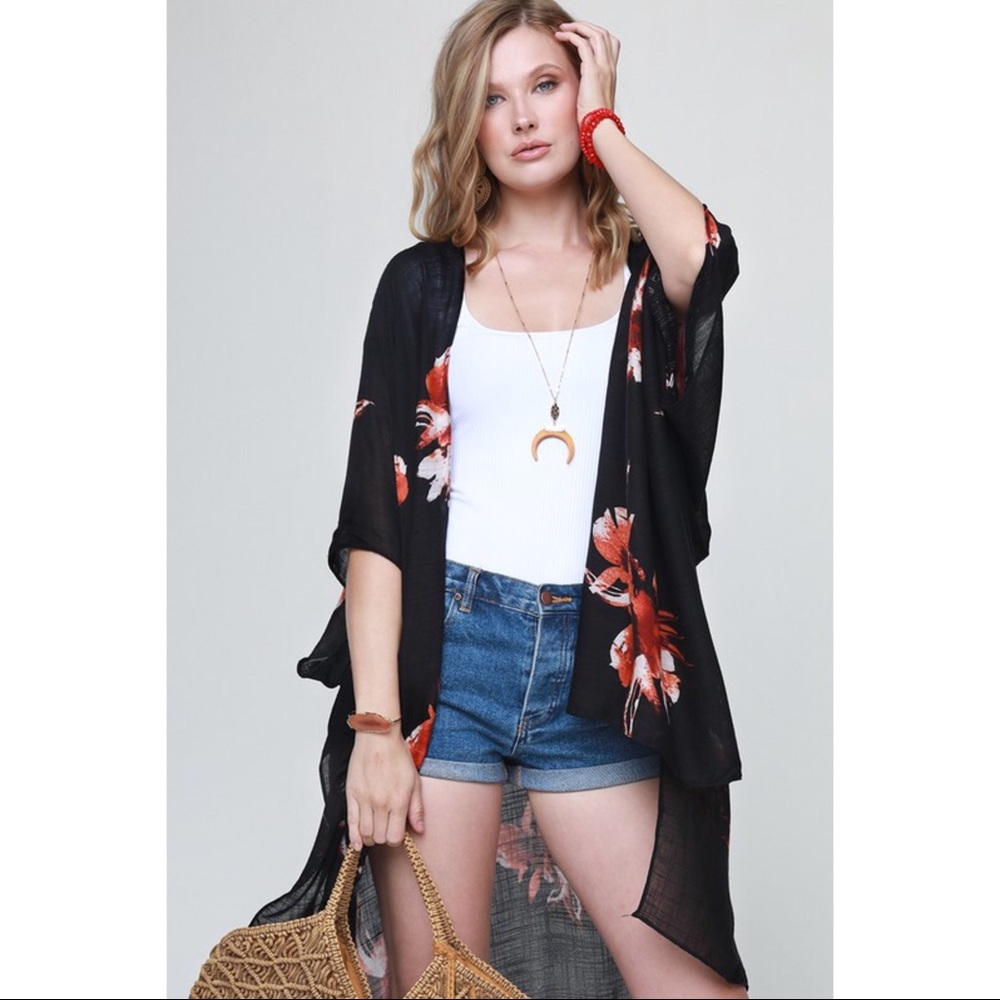 🆕5⭐️High-lo Gorgeous Flower Print Kimono - Picture 5 of 8
